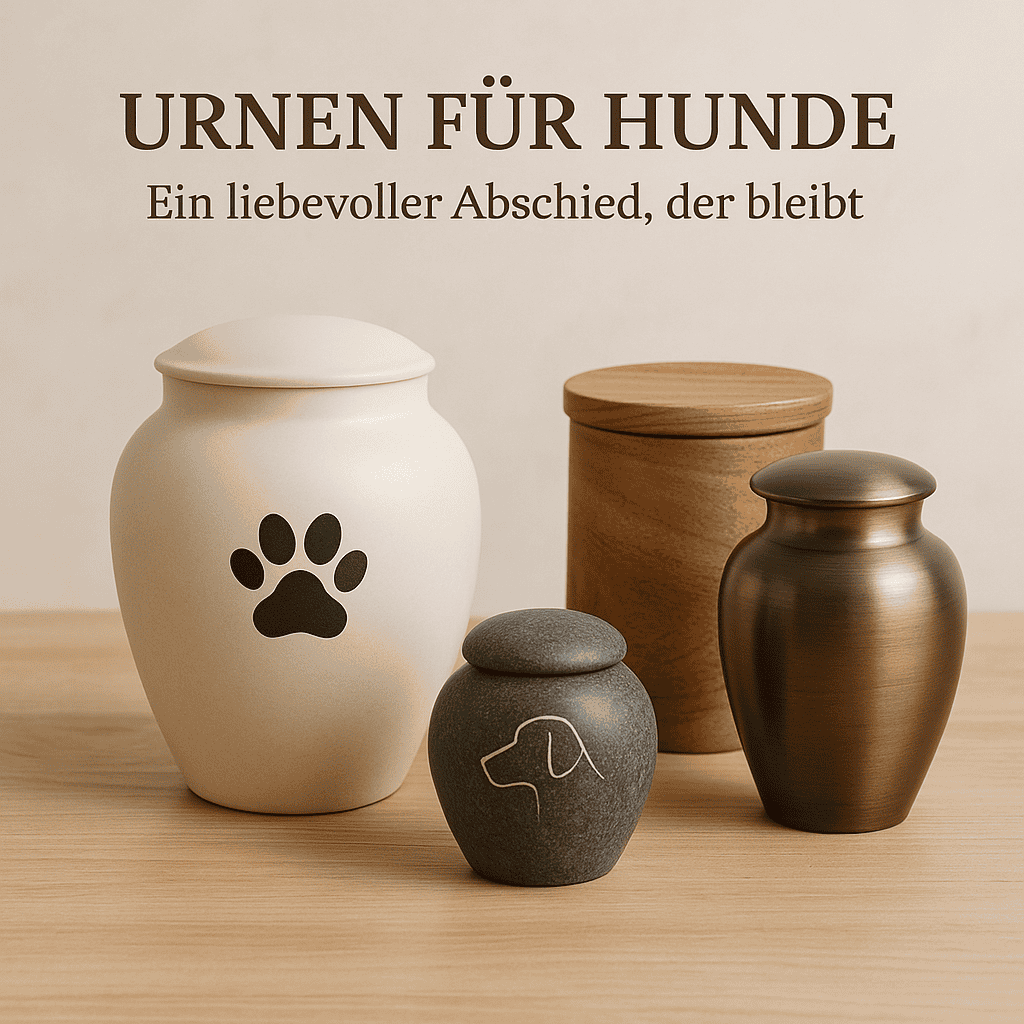 Hundeurnen aus Keramik und Holz, persönliche Hundegedenk- und Abschiedskeramik, liebevoll gestaltete Hundegerüste, hochwertige Hundefeuerbestattungsurnen für den Abschied.